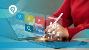 Ilustrasi cara kerja Google Ads secara teknis dengan analisis visual dashboard digital marketing, metrik kinerja iklan, dan data kampanye